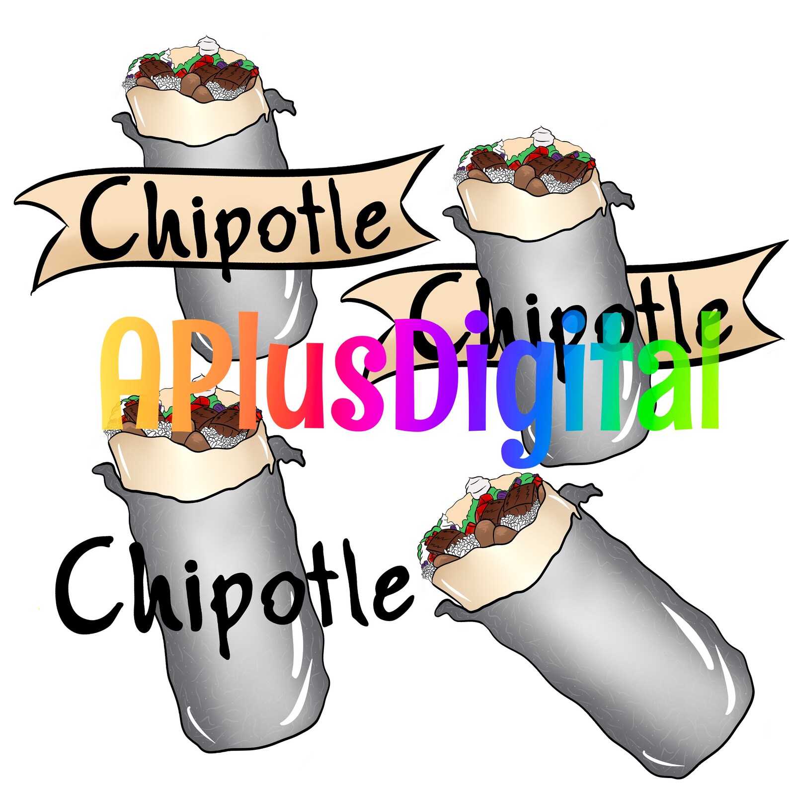 Chipotle Burrito Hand Drawn Clip Art 4 Pack Etsy