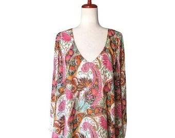 Show Me Your Mumu Mal Top Womens Medium Paisley V-Neck Lace Cuff Tunic Size Med