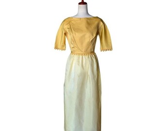 vintage Harry Keizer Robe de soirée formelle jaune bicolore MCM avec nœud