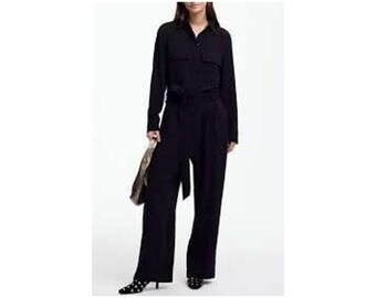 Madewell Black Long Sleeve Utility Tie Waist Straight Leg Jumpsuit Size 12