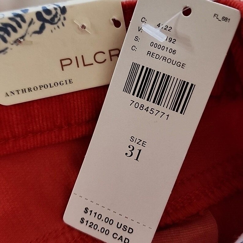 Pantalones ajustados de pana roja de talle alto Pilcro Anthropologie, talla 31, nuevos con etiquetas. imagen 12
