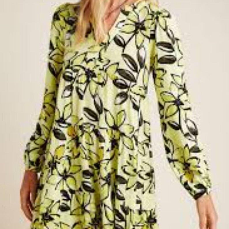 Maeve for Anthropologie Amber Yellow Floral Tiered Tunic Dress Sz Small zdjęcie 2