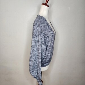 Free People Metallic Silver Balloon Sleeve V Neck Sweater Size Small image 4