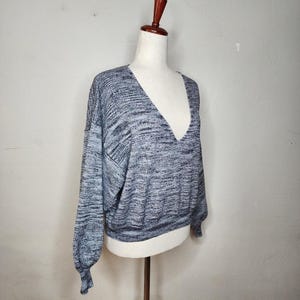 Free People Metallic Silver Balloon Sleeve V Neck Sweater Size Small image 3