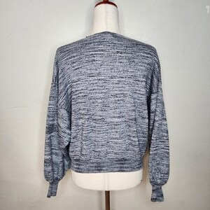Free People Metallic Silver Balloon Sleeve V Neck Sweater Size Small image 5