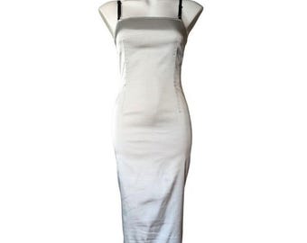 D&G Dolce  Gabbana Vintage Silver 100% Silk Midi Bodycon Dress IT 42 US 6