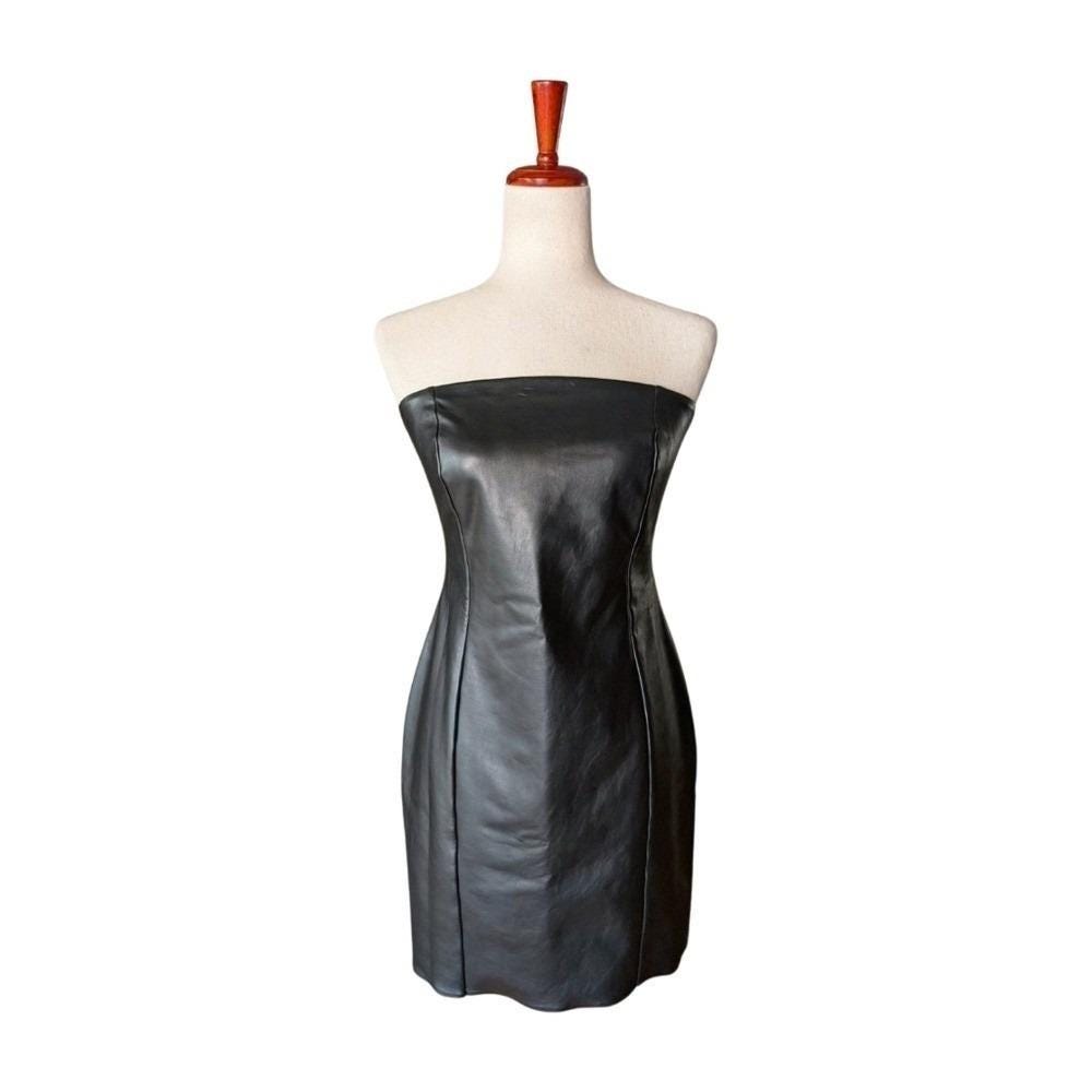 black leather tube dress Leather Strapless Mini Tube Dress - Black