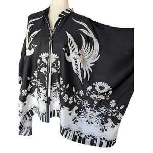 Johnny Was Katia Oversized Blouse Bird of Paradise Silk Blend Black White S/M image 3