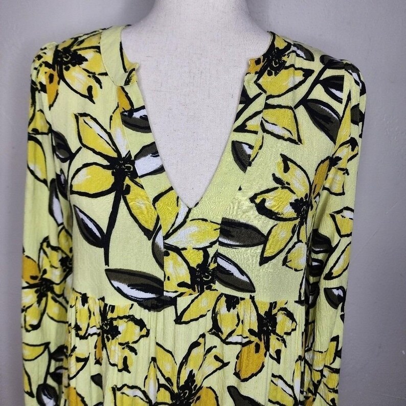 Maeve for Anthropologie Amber Yellow Floral Tiered Tunic Dress Sz Small zdjęcie 3