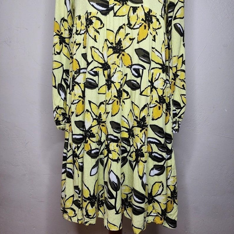 Maeve for Anthropologie Amber Yellow Floral Tiered Tunic Dress Sz Small zdjęcie 4