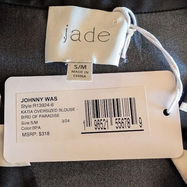 Johnny Was Katia Oversized Blouse Bird of Paradise Silk Blend Black White S/M image 6