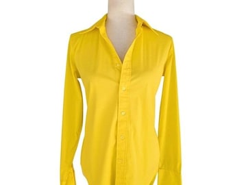 Ralph Lauren Black Label Womens Yellow Stretch Cotton Button Down Shirt Size 8