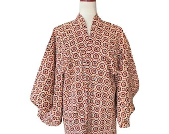 Chaqueta estilo kimono con estampado geométrico y abertura frontal estilo bohemio para mujer