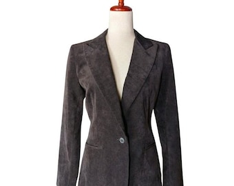 Norma Kamali Womens Black Corduroy Single Button Blazer Jacket NK39803V Size 8