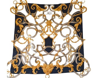 Accessoire de luxe vintage foulard en soie Lancel Paris imprimé chaîne équestre