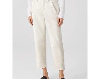 NWT Eileen Fisher High Waist Curved Ankle Pant Natural Organic Cotton Size 28