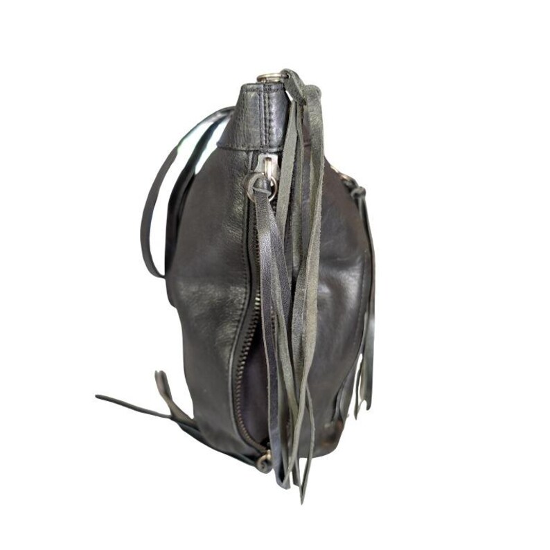 Joe's Jeans Black Leather Tote Bag Tassel Expandable Shoulder Bag Distressed Bild 4