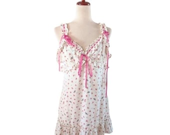 Betsey Johnson Forever 21 Floral Butterfly Ruffle Mini Dress White Pink Large