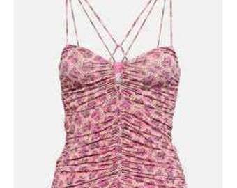 Isabel Marant - Top froncé à bretelles Leila Fuchsia Paisley HT0250FA Taille 42 NEUF
