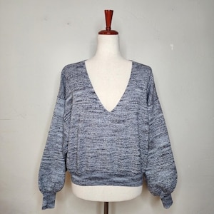 Free People Metallic Silver Balloon Sleeve V Neck Sweater Size Small image 1