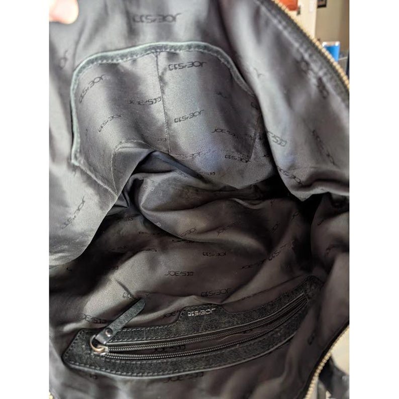Joe's Jeans Black Leather Tote Bag Tassel Expandable Shoulder Bag Distressed Bild 5