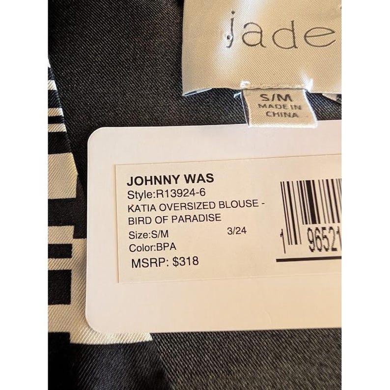 Johnny Was Katia Oversized Blouse Bird of Paradise Silk Blend Black White S/M image 9