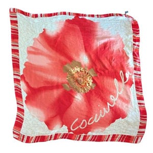 Coccinelle Silk Scarf Red Poppy Floral Logo Print Made in Italy Square Scarf
