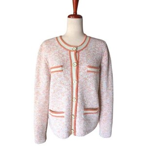 J.Crew Pink Peach Space Dye Marl Lady Jacket Cardigan Sweater Crew Neck Size M/L