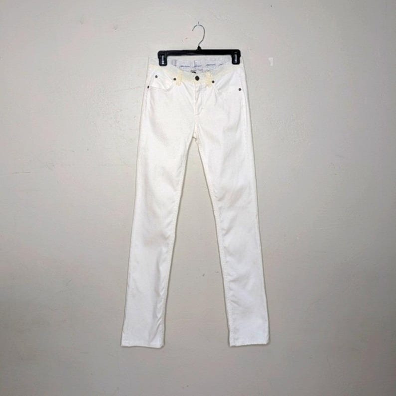 Rare Lanvin Acne Collab Ribbon Waist White Straight Leg Jeans Size 27 image 1