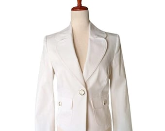 D&G Dolce  Gabbana White Textured Cotton Single Button Blazer IT 42 SJ0012