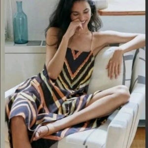 Vestido lencero midi con espalda cruzada y estampado de espiga a rayas Runi de Anthropologie, talla XL imagen 2