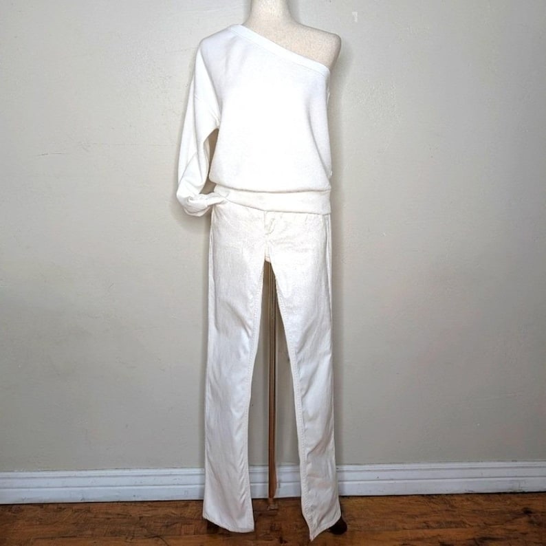 Rare Lanvin Acne Collab Ribbon Waist White Straight Leg Jeans Size 27 image 3