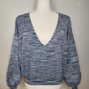 Free People Metallic Silver Balloon Sleeve V Neck Sweater Size Small image 2