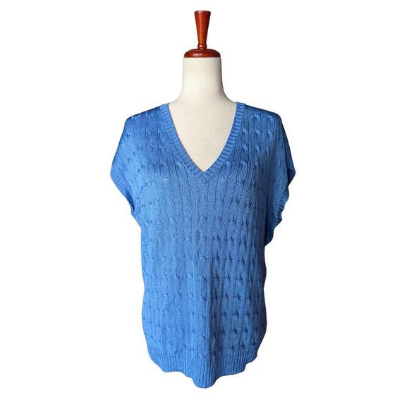 Ralph Lauren Black Label, Ralph Lauren Black Label 100% Silk Cable Knit V-Neck Sweater Vest Blue Large