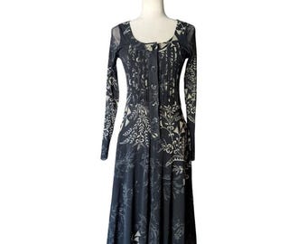Fuzzi by Jean Paul Gaultier Botanical Print Mesh Midi Dress Size Medium