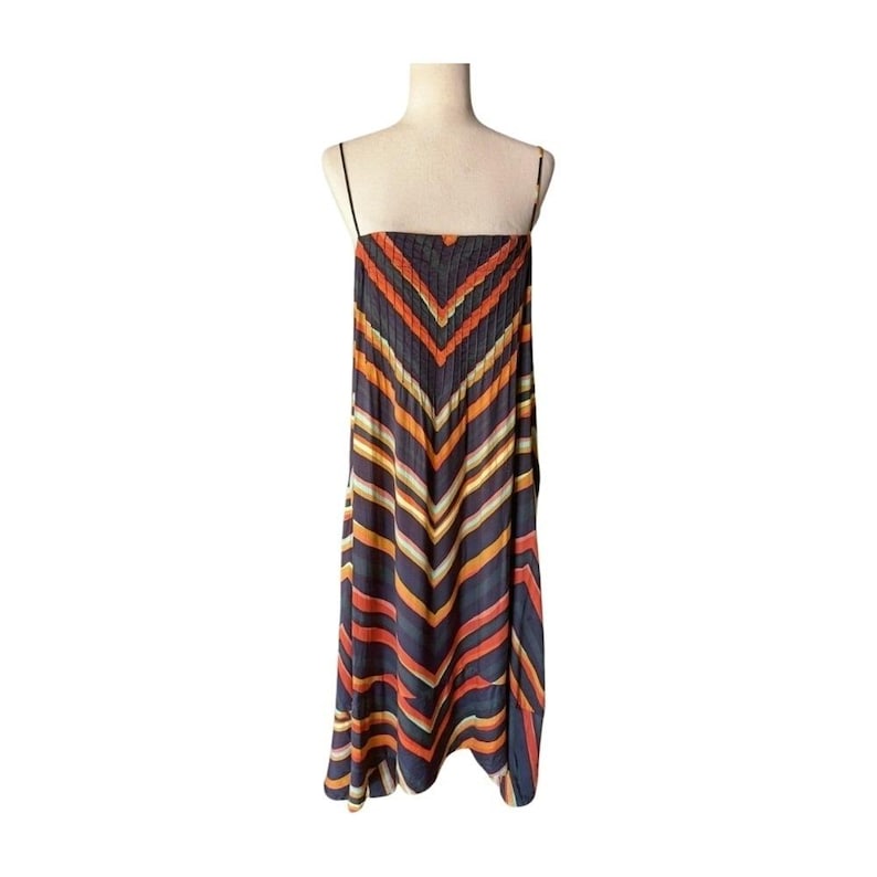 Vestido lencero midi con espalda cruzada y estampado de espiga a rayas Runi de Anthropologie, talla XL imagen 1