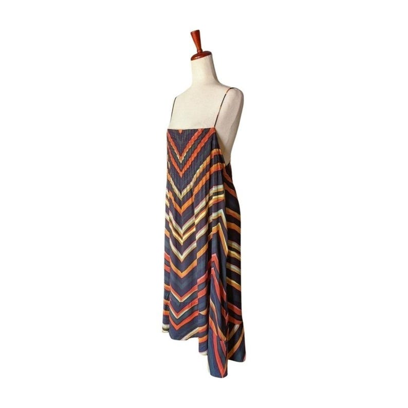 Vestido lencero midi con espalda cruzada y estampado de espiga a rayas Runi de Anthropologie, talla XL imagen 6