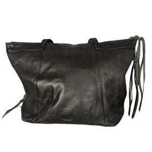 Joe's Jeans Black Leather Tote Bag Tassel Expandable Shoulder Bag Distressed Bild 2