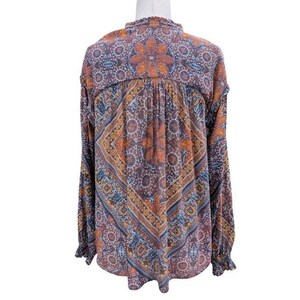 Free People Little Runaway Boho Paisley Print Tie Neck Blouse Women's Size M image 4