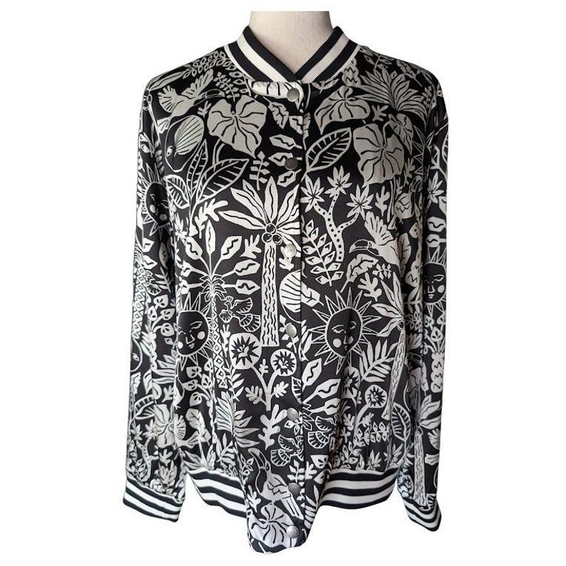 Johnny Was Workshop Luciana Black And white Celestial Bomber Jacket Size Medium 画像 2