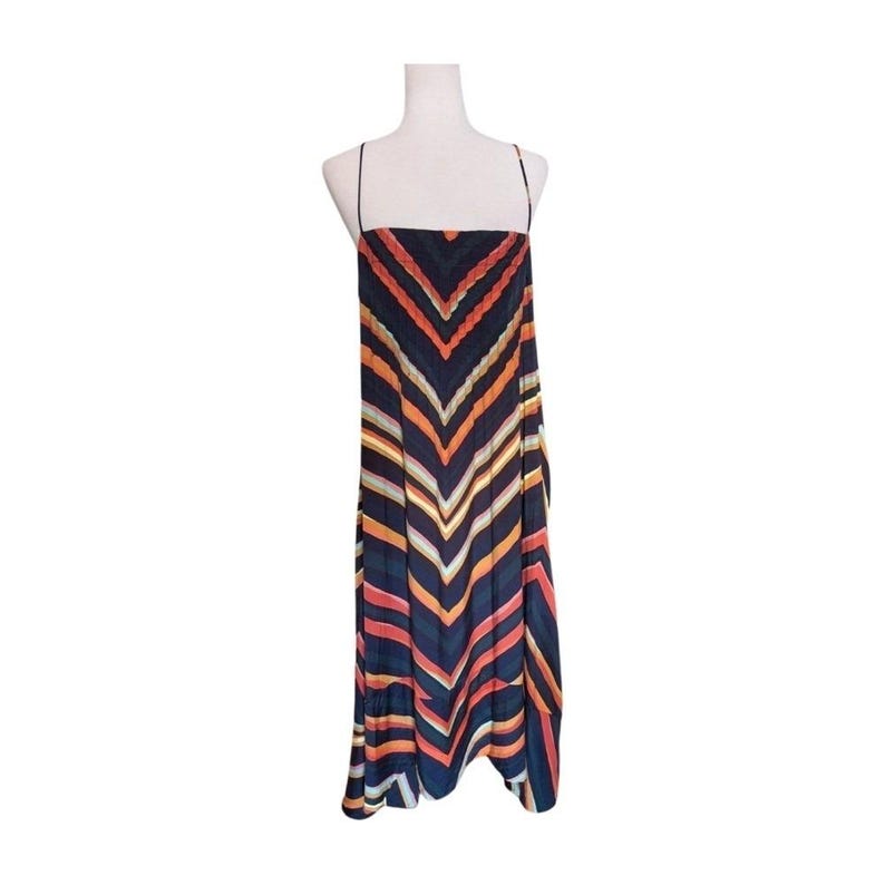 Vestido lencero midi con espalda cruzada y estampado de espiga a rayas Runi de Anthropologie, talla XL imagen 4