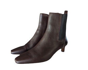 Bottines Chelsea Madewell The Dimes en cuir marron, bout carré, talon chaton, taille 9,5