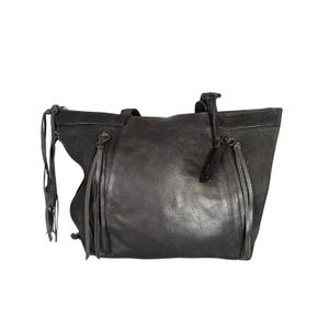 Joe's Jeans Black Leather Tote Bag Tassel Expandable Shoulder Bag Distressed Bild 10