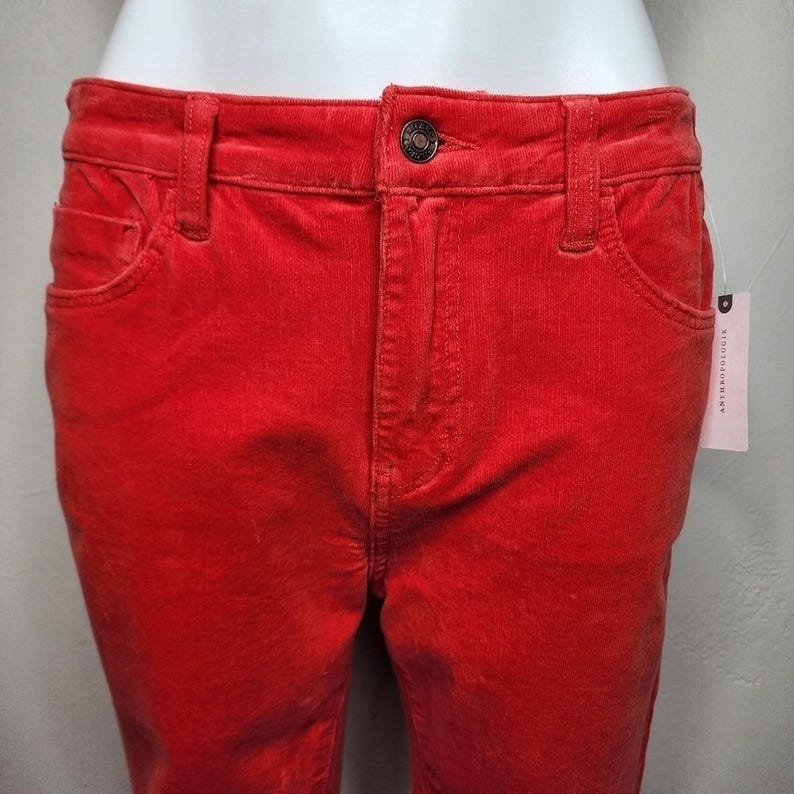 Pantalones ajustados de pana roja de talle alto Pilcro Anthropologie, talla 31, nuevos con etiquetas. imagen 9