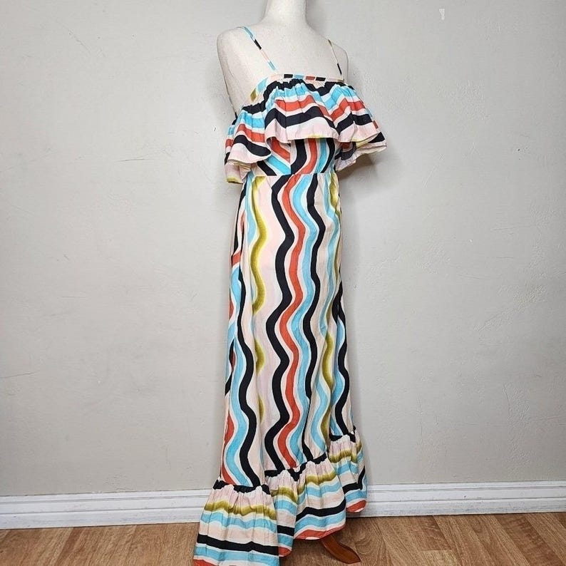 Farm Rio for Anthropologie Sleeveless Ruffle Maxi Dress Size XS afbeelding 3