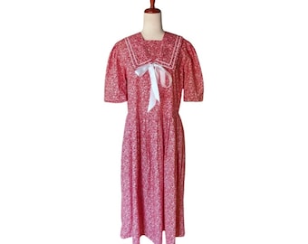 Vintage 90s Laura Ashley Red Floral Drop Waist Sailor Dress Size 10
