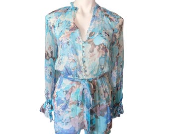 Hemant & Nandita Teien Floral Romper Blue Purple Watercolor Boho NWT XS
