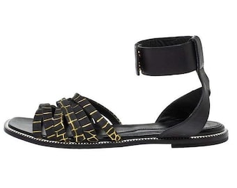 Alexander McQueen - Sandales tressées en cuir noir à lanières et brides de cheville taille 38
