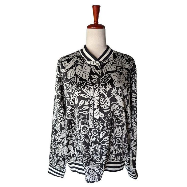 Johnny Was Workshop Luciana Black And white Celestial Bomber Jacket Size Medium 画像 1