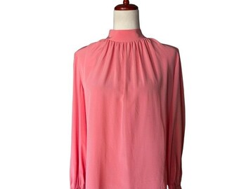Akris Punto Chemisier rose flamant rose 100 % soie de mûrier à col cheminée Taille 8 NEUF